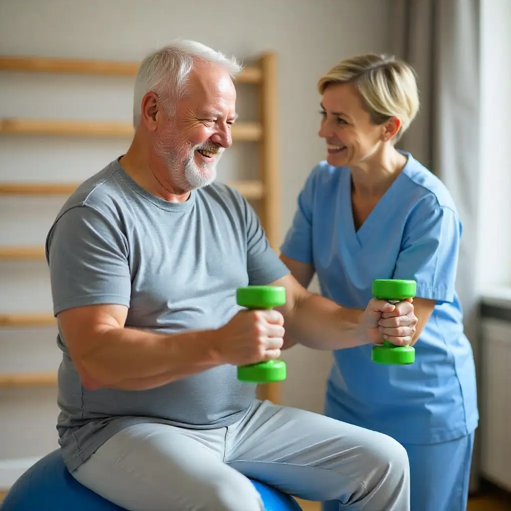 "فیزیوتراپی سالمندان با تمرینات تقویتی تحت نظر متخصص برای افزایش قدرت عضلانی و بهبود عملکرد حرکتی"