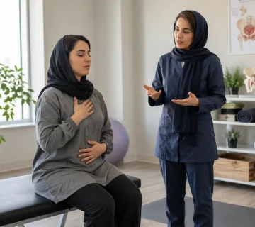 مشاوره فیزیوتراپی برای یبوست و کف لگن و بررسی علائم بیمار در کلینیک