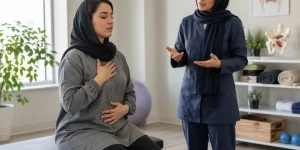 مشاوره فیزیوتراپی برای یبوست و کف لگن و بررسی علائم بیمار در کلینیک